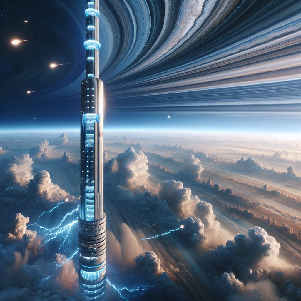 Tour stratosphérique s'élevant à travers l'atmosphère jovienne