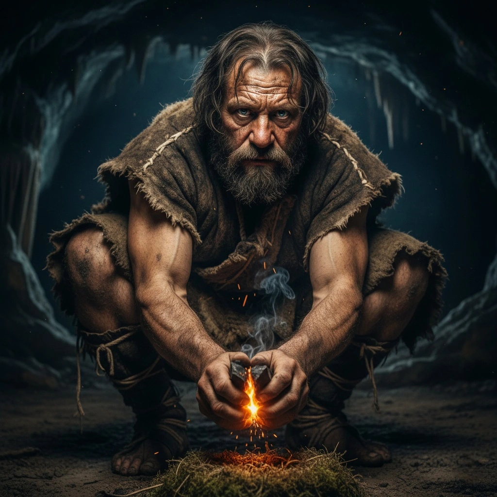 Homme préhistorique feu